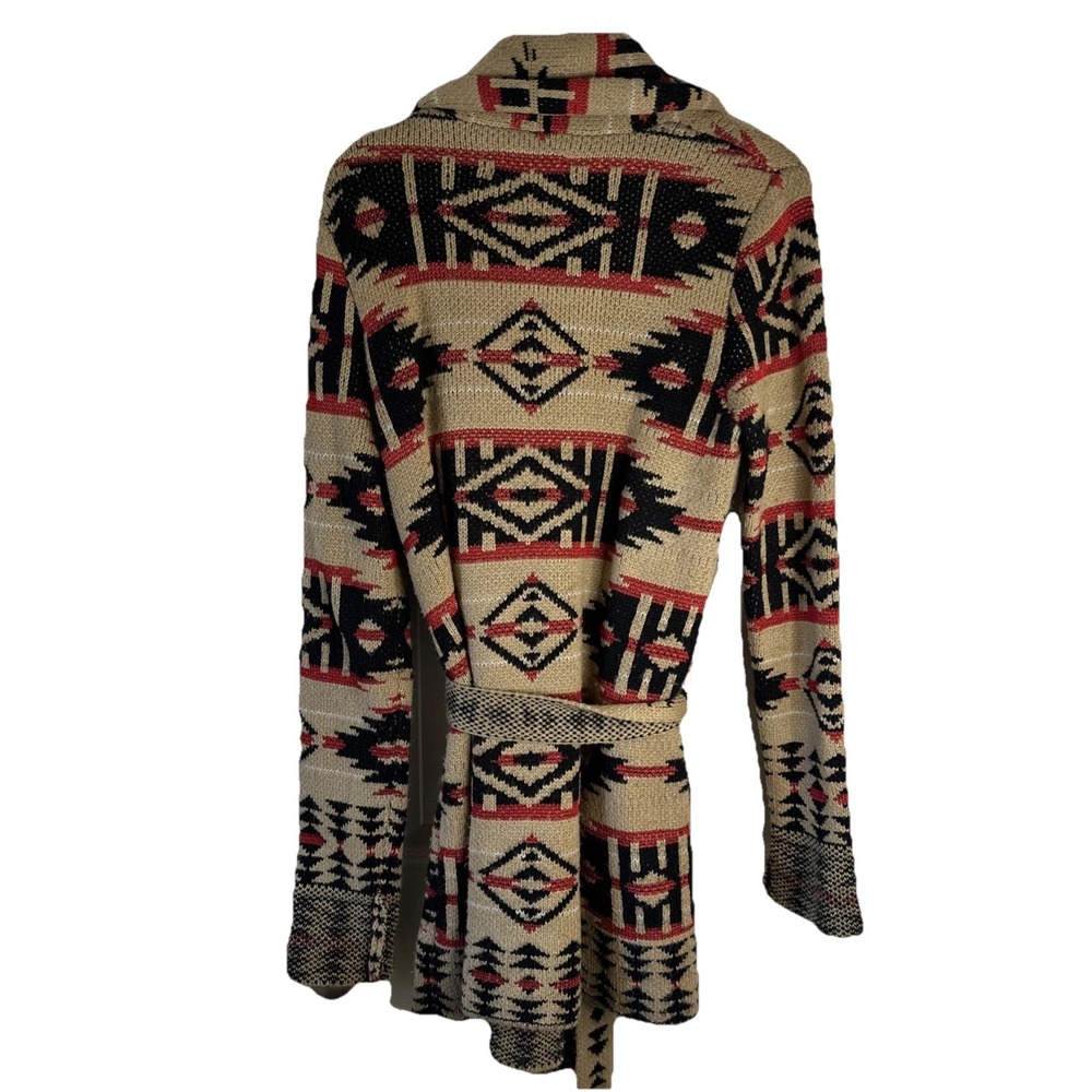 Jones New York Signature Southwestern Tan Red & Black Sweater Coat Women - Picture 2 of 7